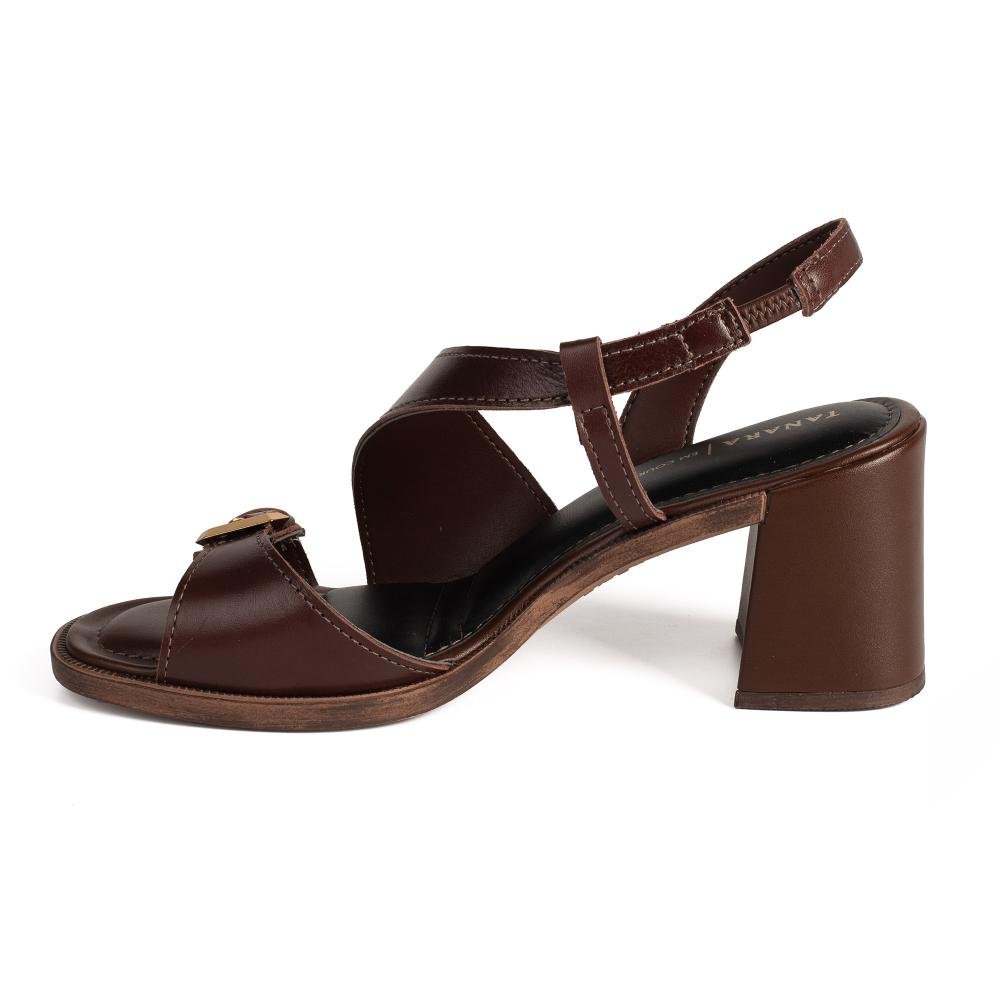 Sandália Tanara de Salto Bloco Em Couro Feminina T9261 Café 4