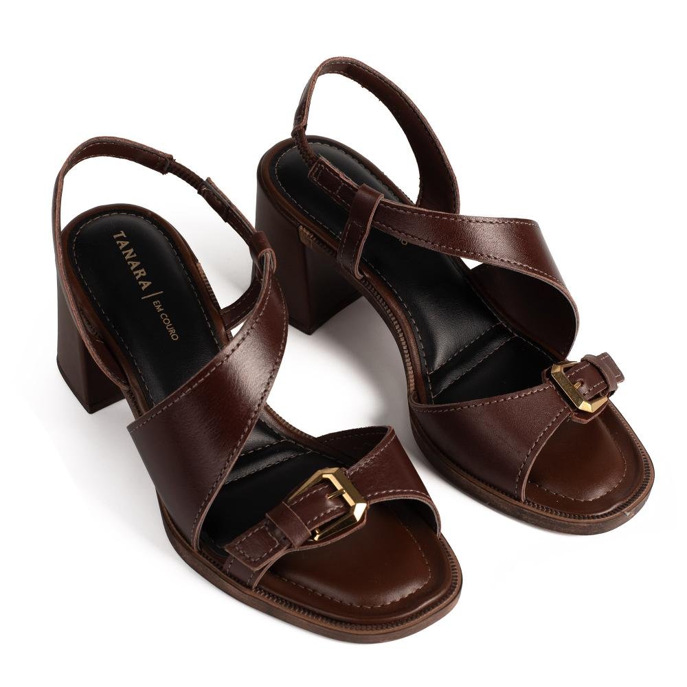 Sandália Tanara de Salto Bloco Em Couro Feminina T9261 Café 6