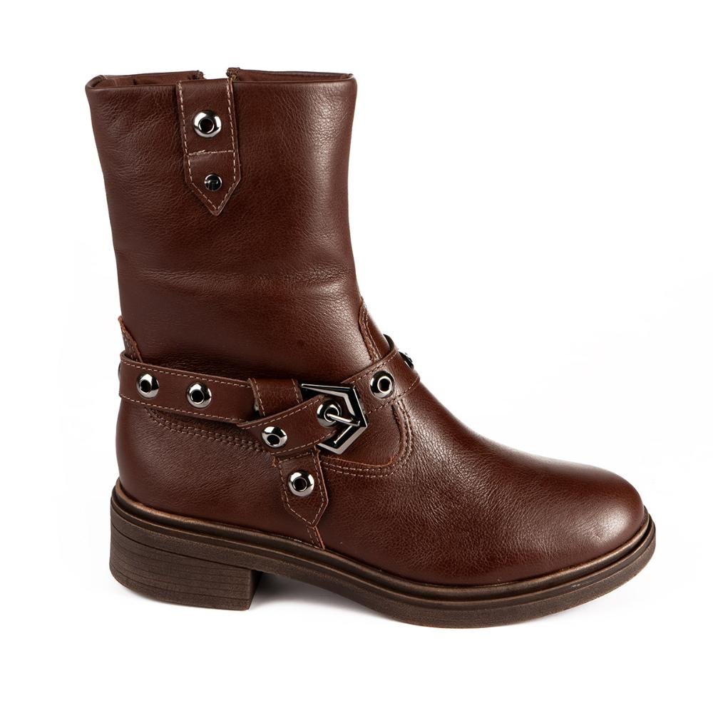 Bota Tanara de Cano Médio Em Couro Feminina T9112 Marrom 3