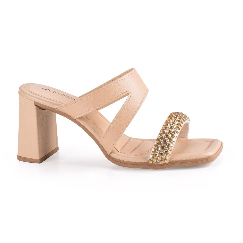 Tamanco Mississipi de Salto Bloco Feminina MF391 Bege 3