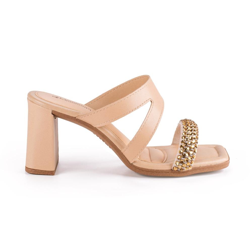 Tamanco Mississipi de Salto Bloco Feminina MF391 Bege 4