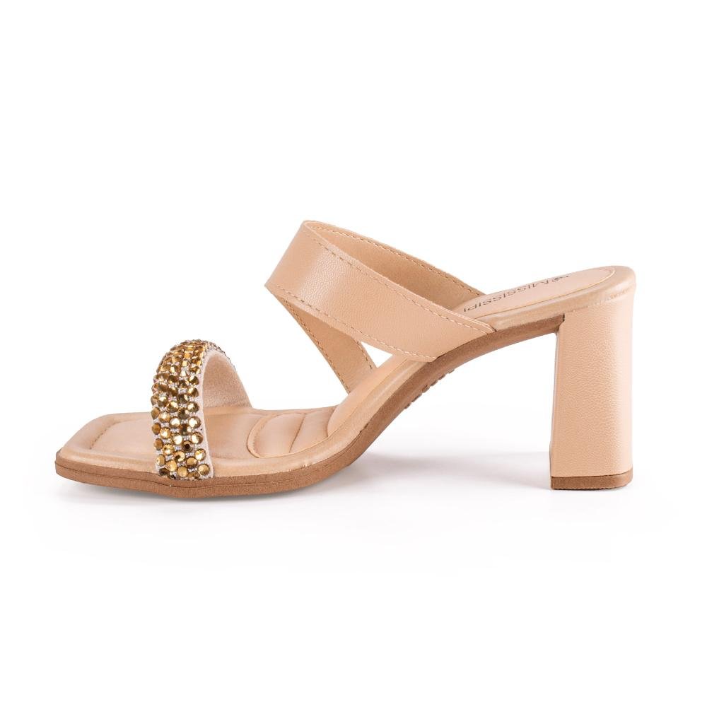 Tamanco Mississipi de Salto Bloco Feminina MF391 Bege 5