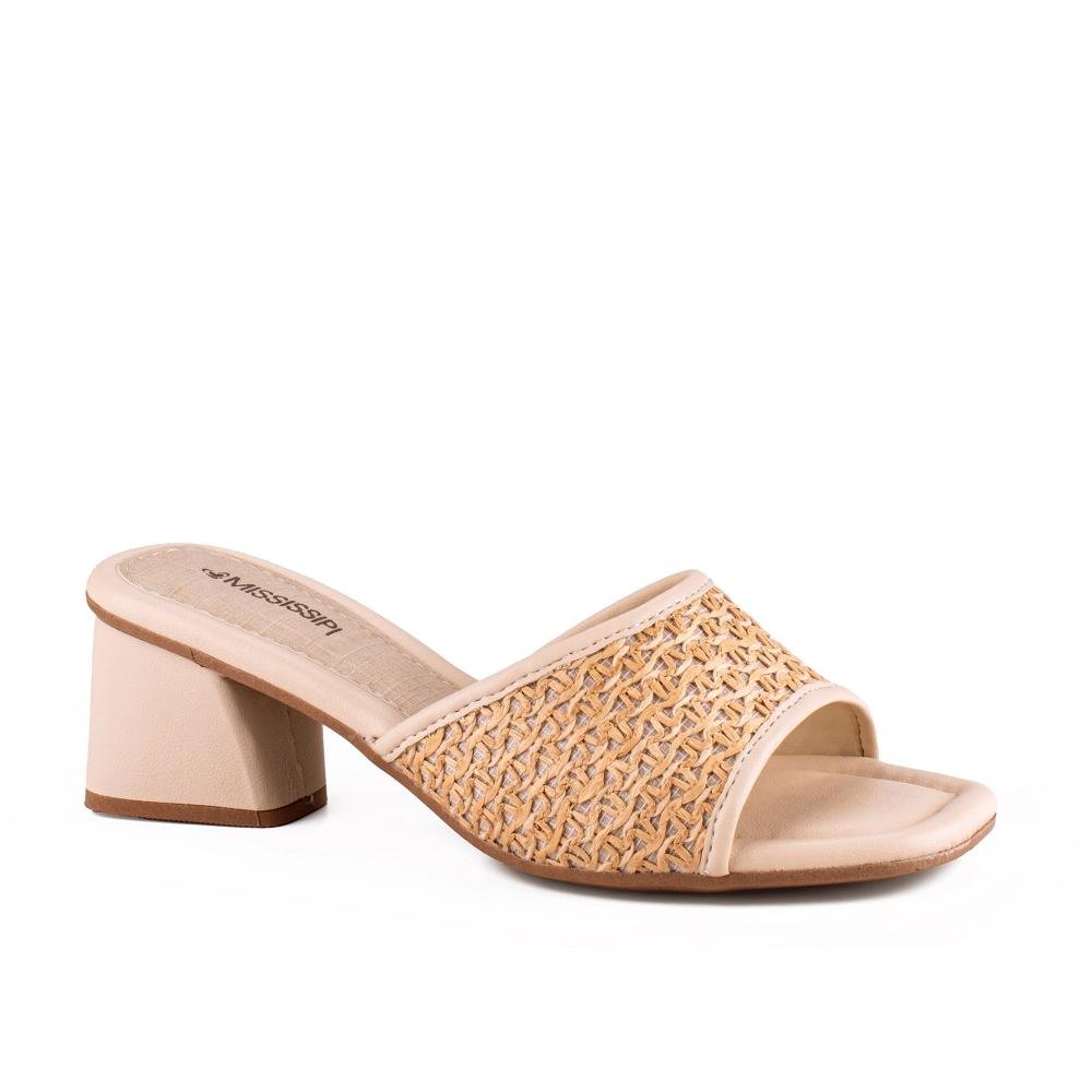 Tamanco Mississipi de Salto Bloco Feminina MF731 Bege 1