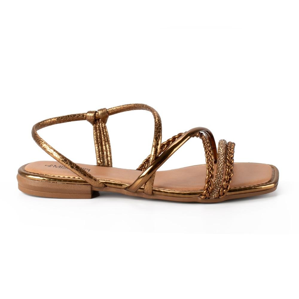 Sandália Mississipi Rasteira Metalizada Feminina J0661 Bronze 3