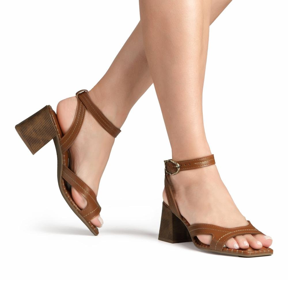 Sandália Tanara de Salto Bloco Feminina T9243 Caramelo 2