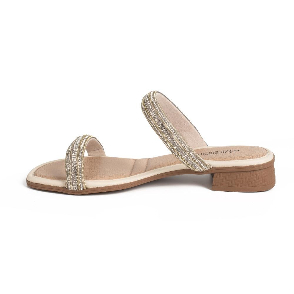 Tamanco Mississipi de Salto Baixo Feminina ME134 Bege Claro 4