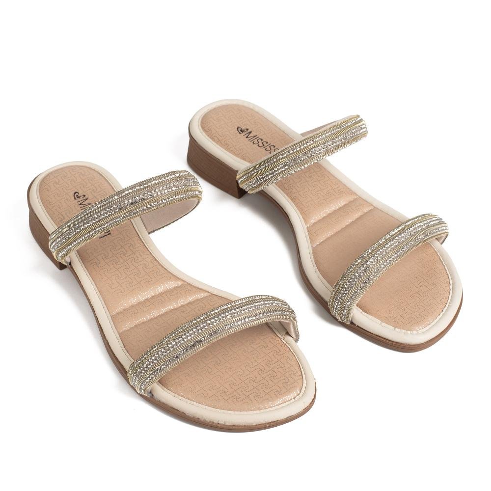 Tamanco Mississipi de Salto Baixo Feminina ME134 Bege Claro 6