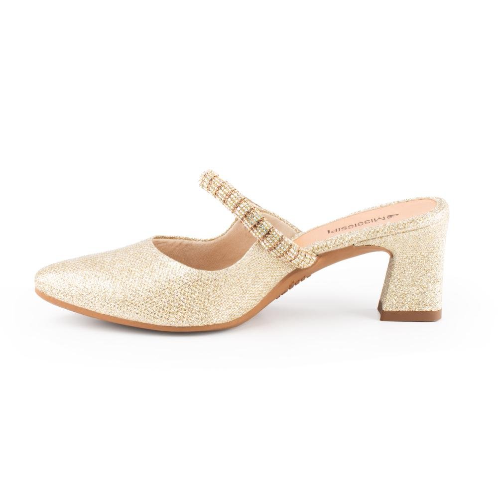 Mule Mississipi de Salto Bloco Metalizado Feminino MF872 Dourado 4