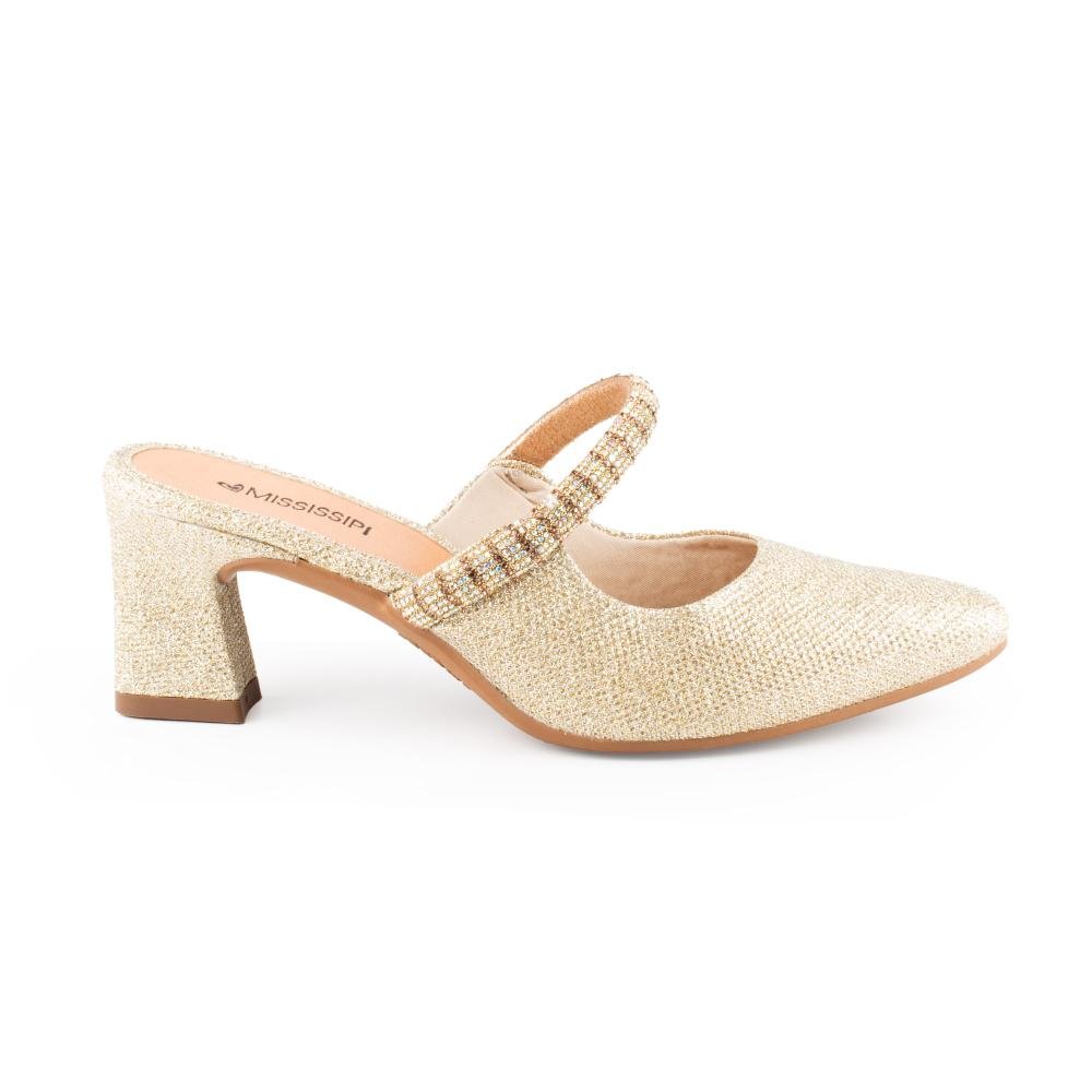 Mule Mississipi de Salto Bloco Metalizado Feminino MF872 Dourado 3