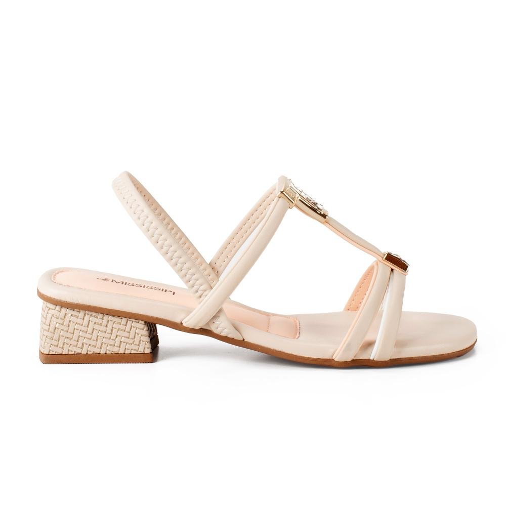Sandália Mississipi de Salto Bloco Feminina J0181 Bege Claro 3
