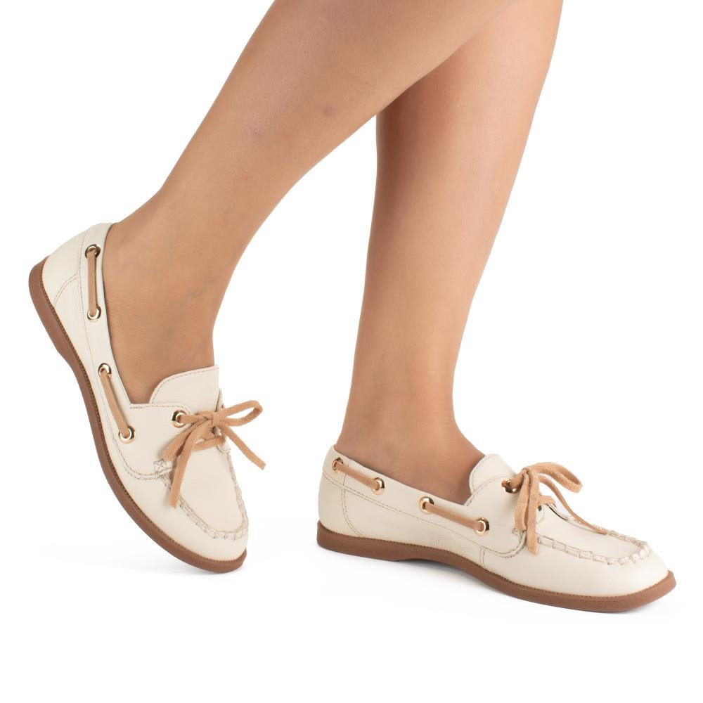 Mocassim Dakota Em Couro Feminino D1071 Bege Claro 2