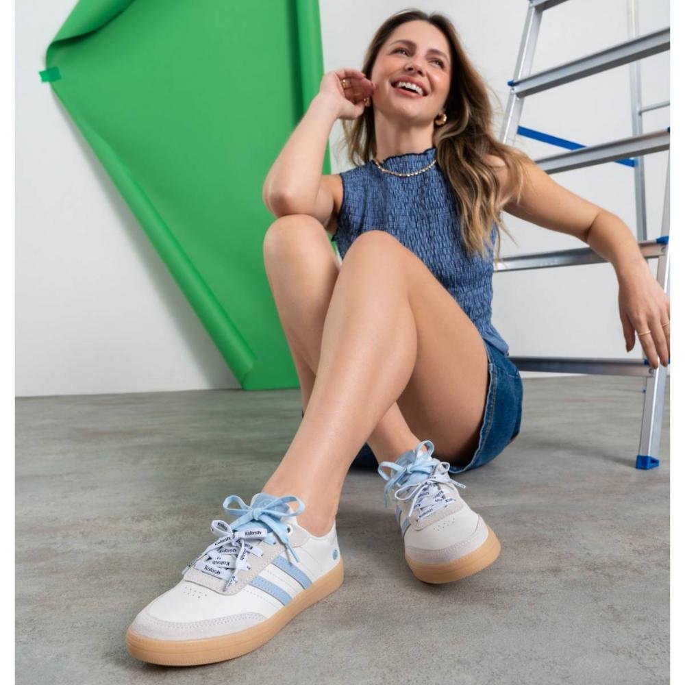 Tênis Kolosh Casual Em Couro Feminino C3909 Bege/Azul 7