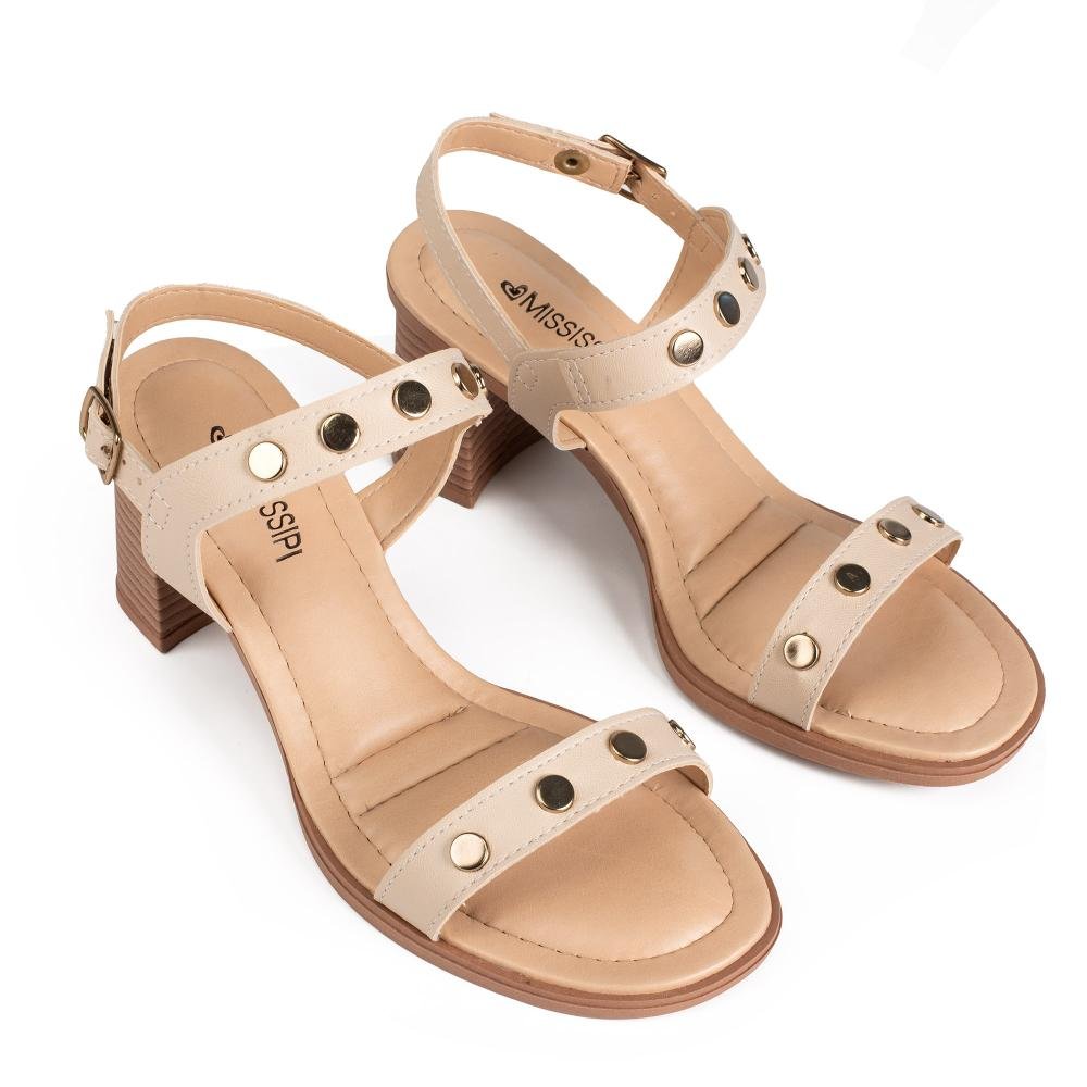 Sandália Mississipi de Salto Bloco Feminina MF763 Bege Claro 5