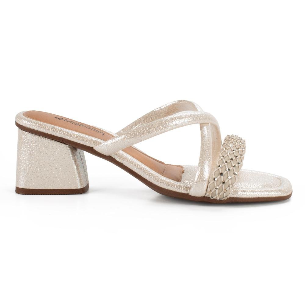 Tamanco Mississipi de Salto Bloco Feminino MF743 Bege Claro 3