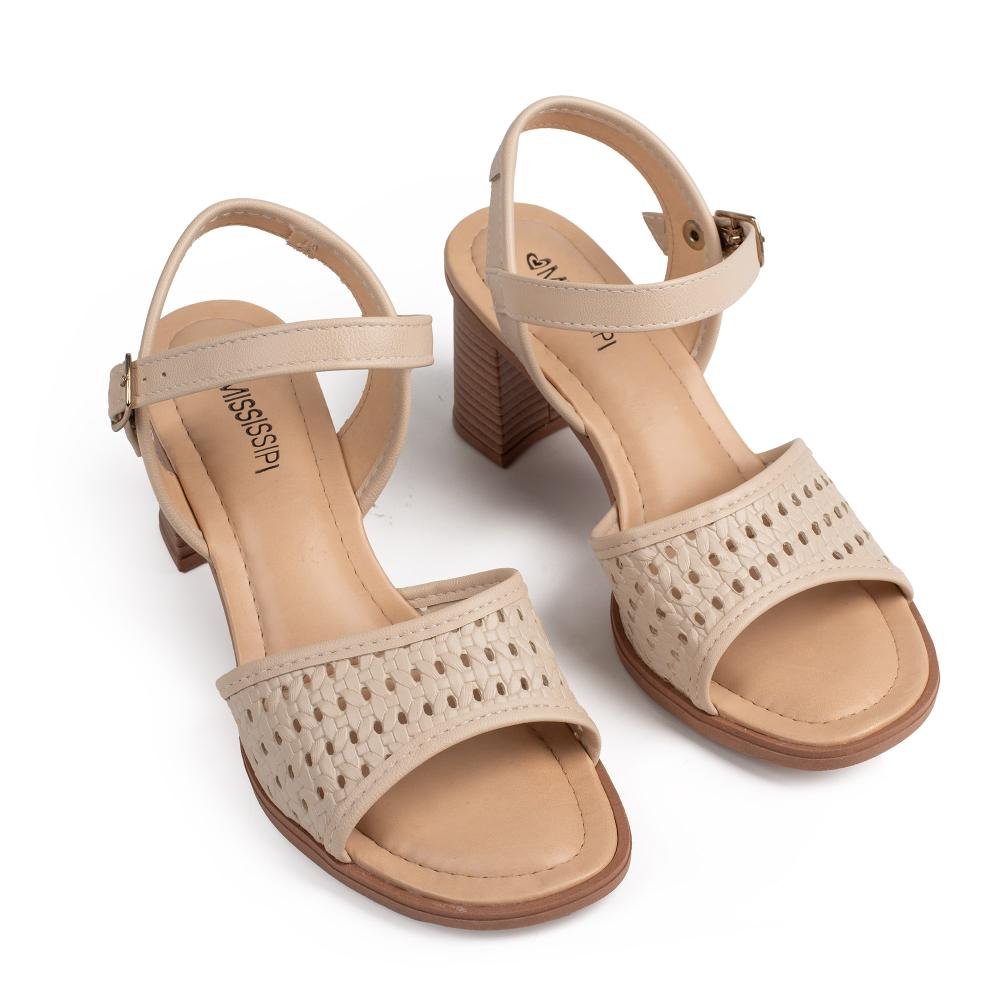 Sandália Mississipi de Salto Bloco Feminina MF762 Bege Claro 4
