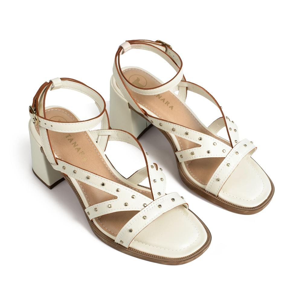 Sandália Tanara de Salto Bloco Feminina T9262 Bege Claro 5