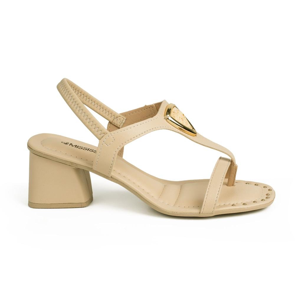 Sandália Mississipi de Salto Bloco Feminina J0261 Bege 2