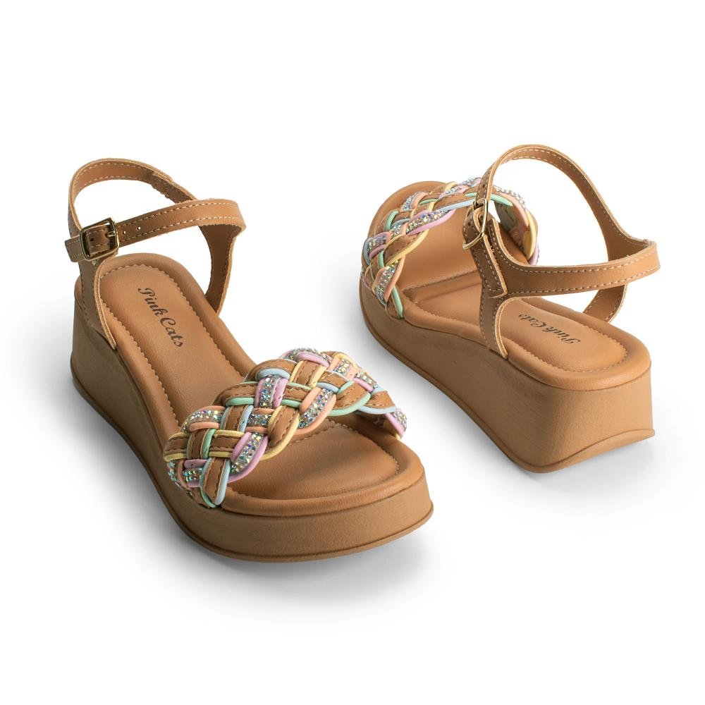 Sandália Pink Cats Infantil Anabela V5731 Caramelo 6