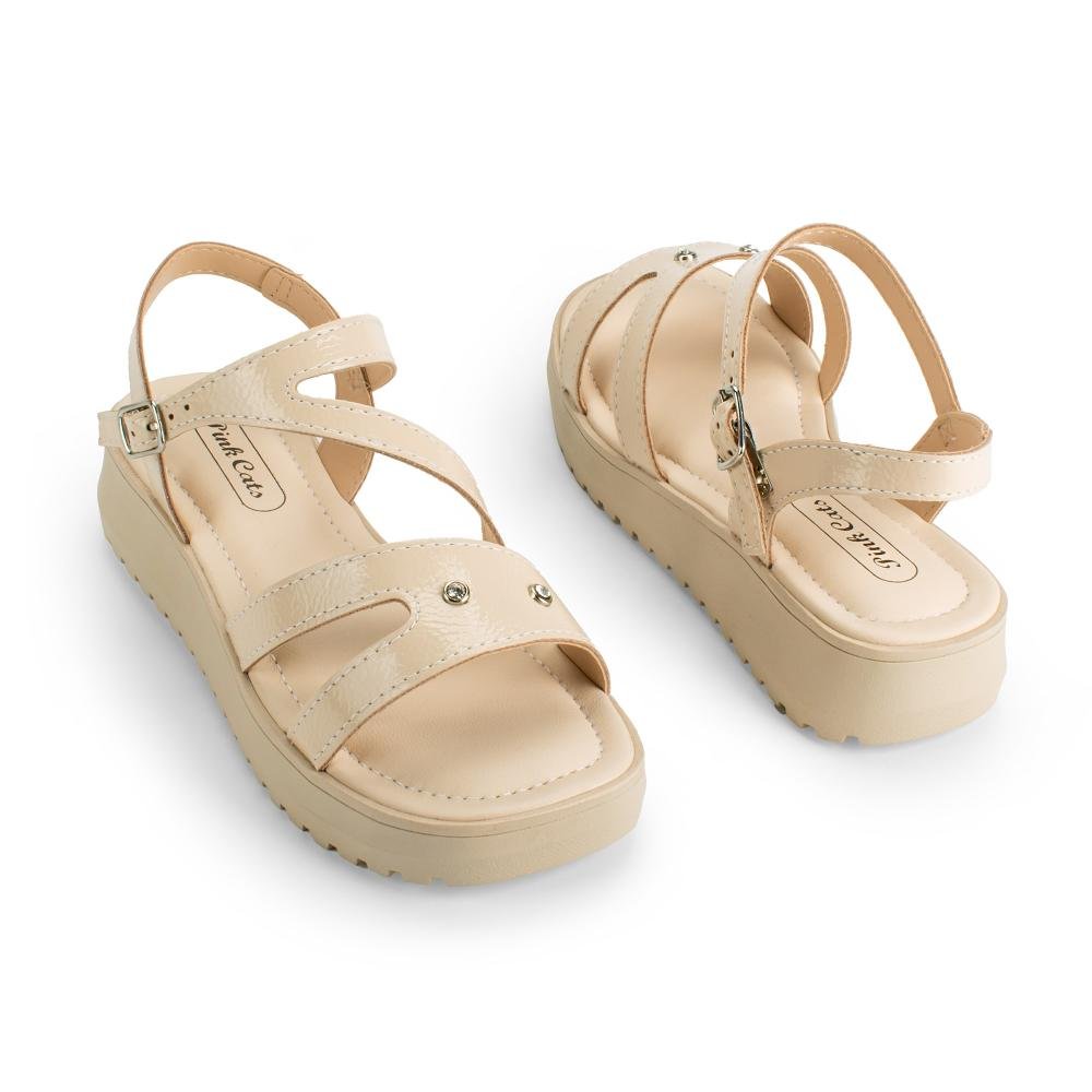 Sandália Pink Cats Infantil Flatform V5722 Bege 6