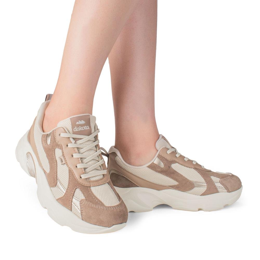 Dad Sneaker Dakota Em Couro Feminino D2051 Marrom Claro 2