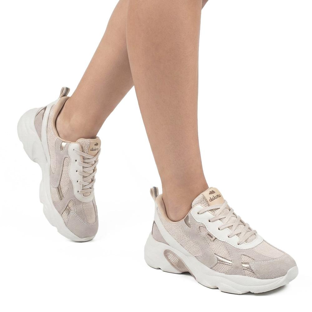 Dad Sneaker Dakota Em Couro Feminino D2051 Bege 2