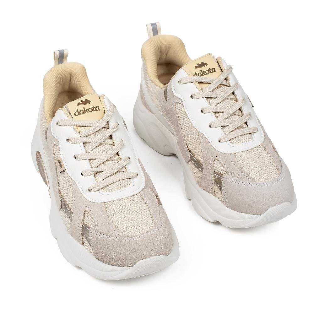 Dad Sneaker Dakota Em Couro Feminino D2051 Bege 6
