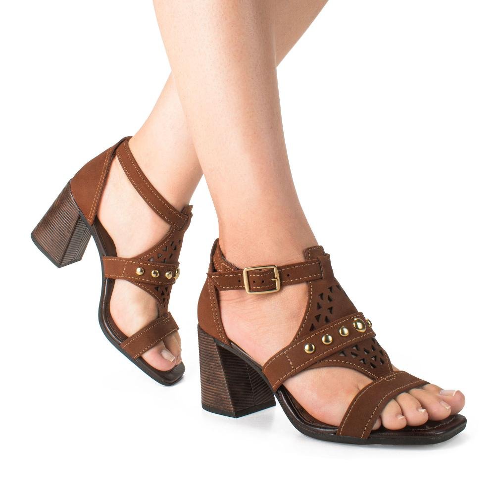 Sandália Dakota Em Couro de Salto Bloco Feminina Y9994 Café 2