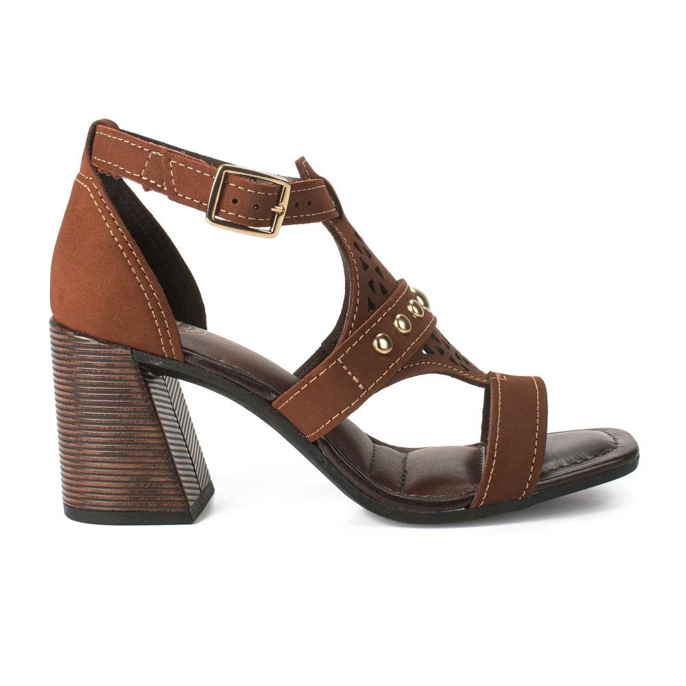 Sandália Dakota Em Couro de Salto Bloco Feminina Y9994 Café 3