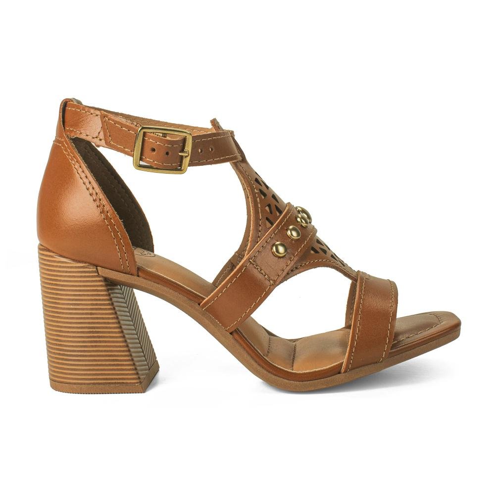 Sandália Dakota Em Couro de Salto Bloco Feminina Y9994 Caramelo 3