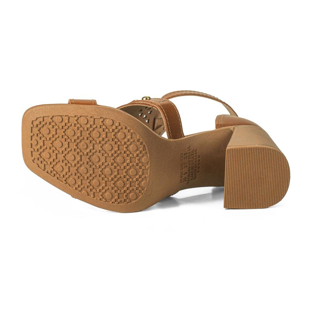 Sandália Dakota Em Couro de Salto Bloco Feminina Y9994 Caramelo 5