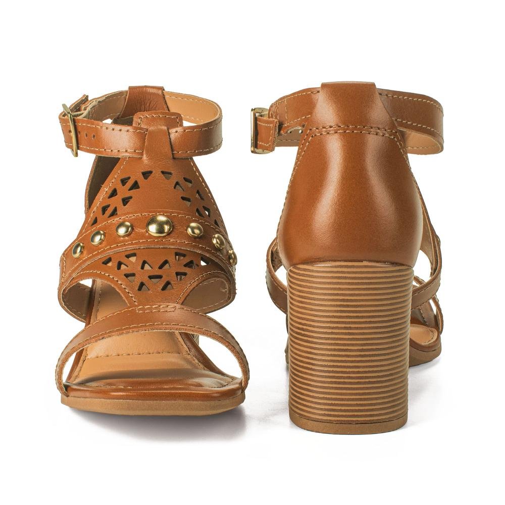 Sandália Dakota Em Couro de Salto Bloco Feminina Y9994 Caramelo 6