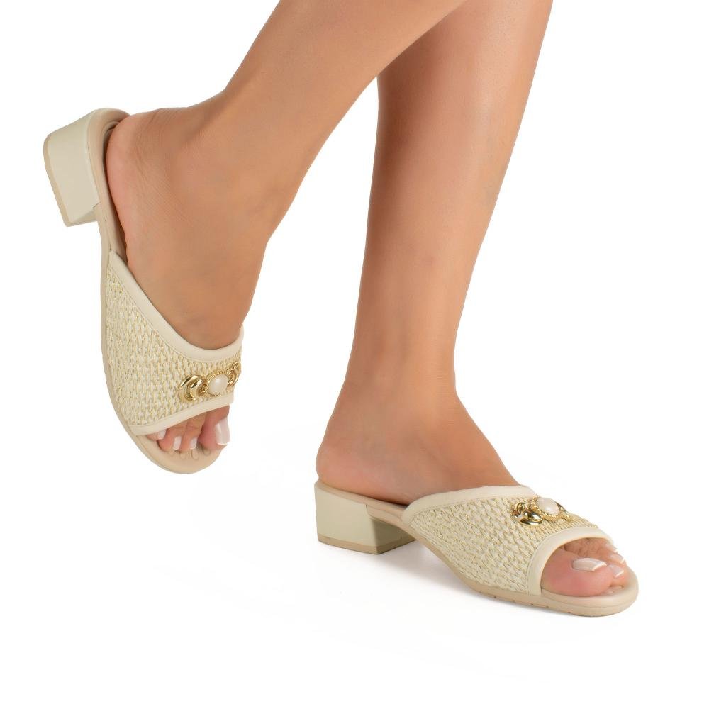 Tamanco Campesí de Salto Bloco Feminino CP795 Bege Claro 2