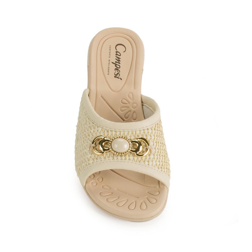 Tamanco Campesí de Salto Bloco Feminino CP795 Bege Claro 6