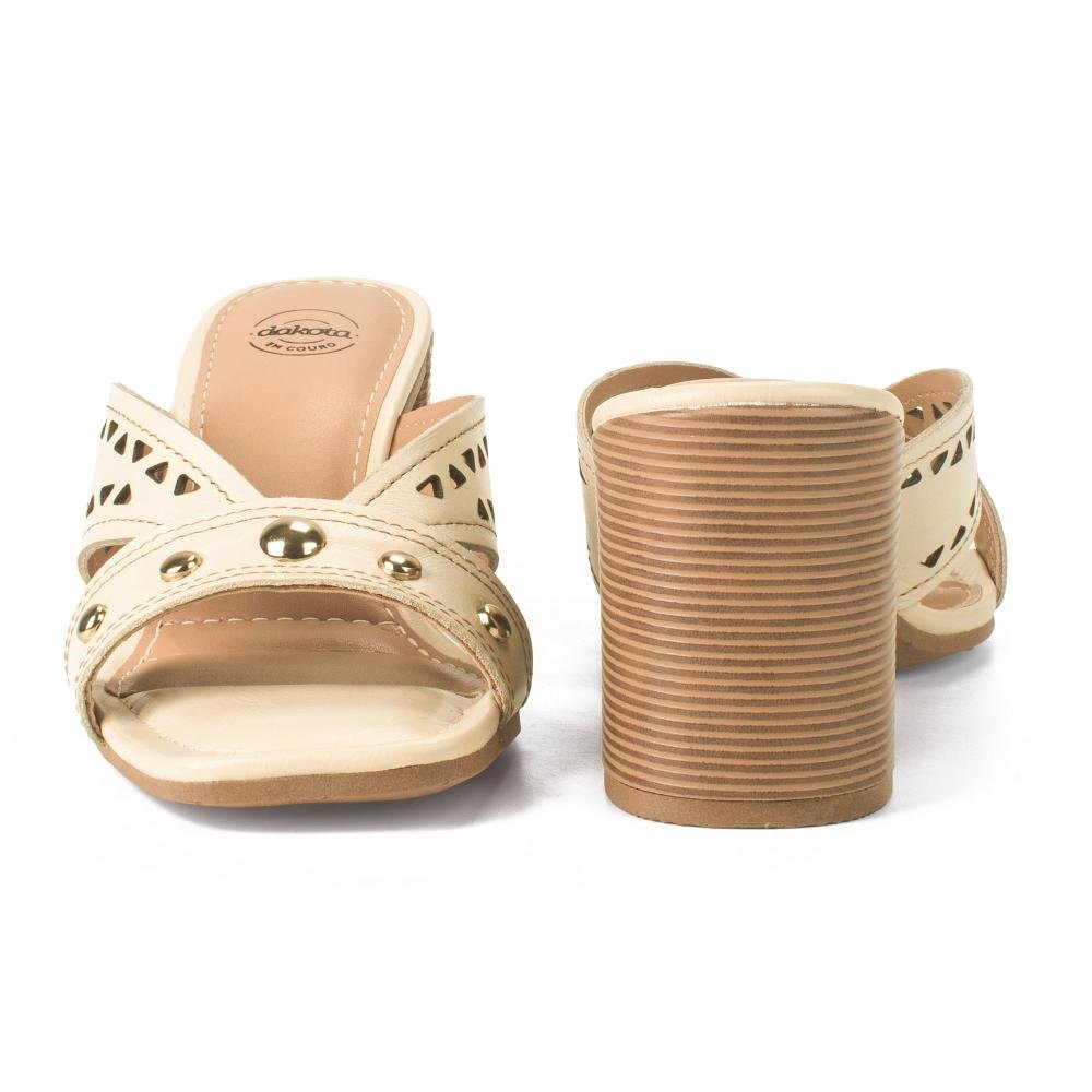 Tamanco Dakota Em Couro de Salto Bloco Feminino Y9993 Bege 6