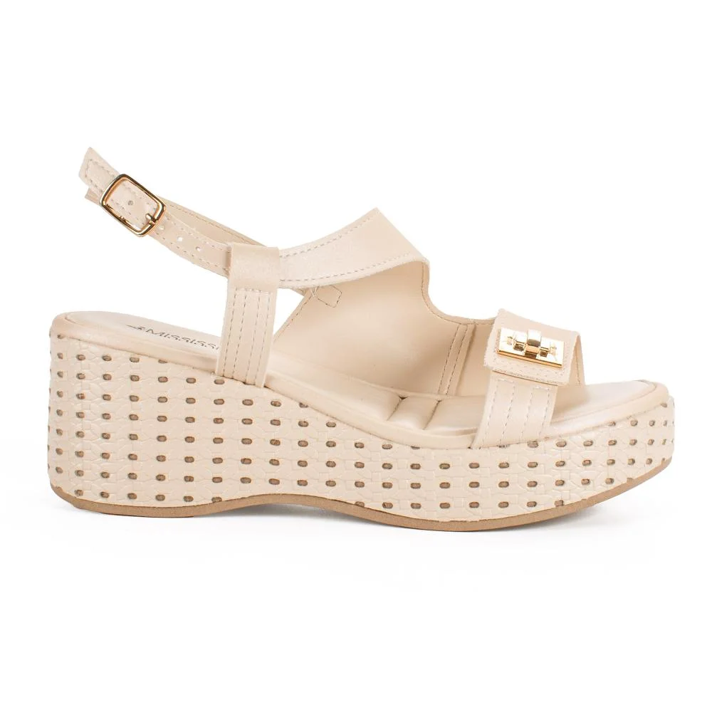 Sandália Mississipi Anabela Feminina J0461 Bege Claro 3