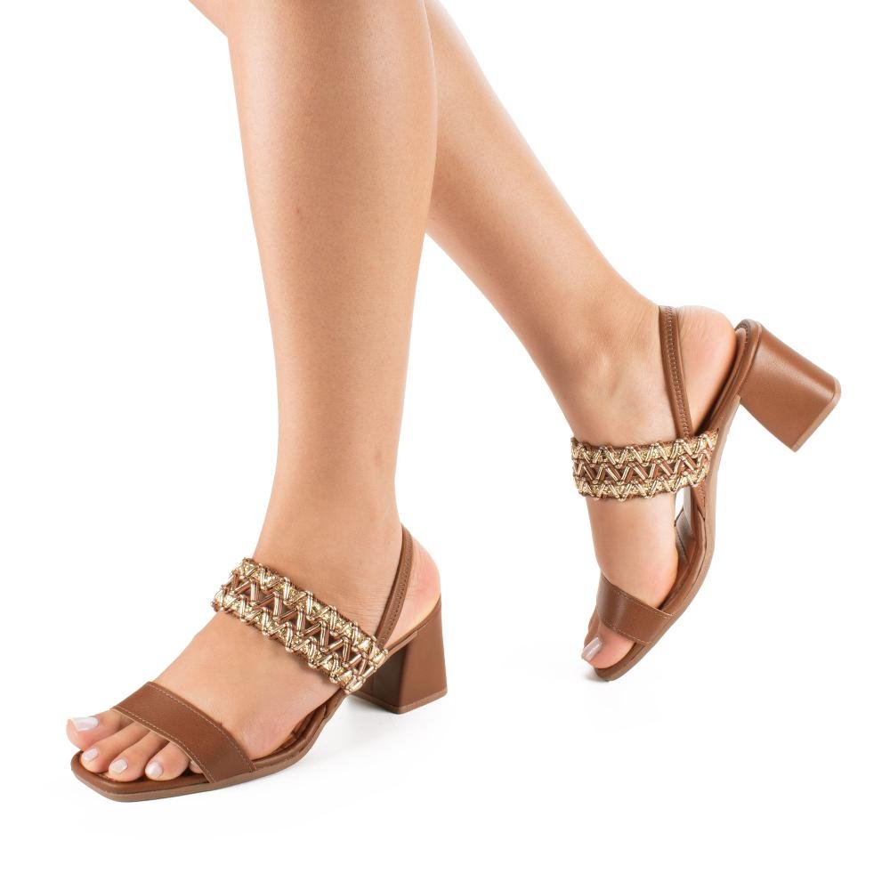 Sandália Mississipi de Salto Bloco Feminina J0511 Caramelo 2