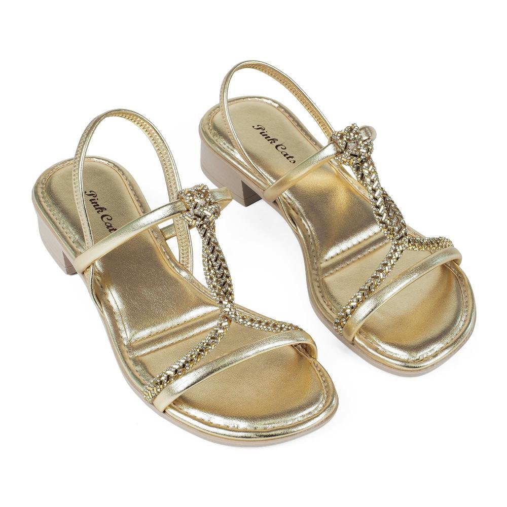 Sandália Pink Cats Infantil de Salto Bloco Metalizada V5933 Dourado 6