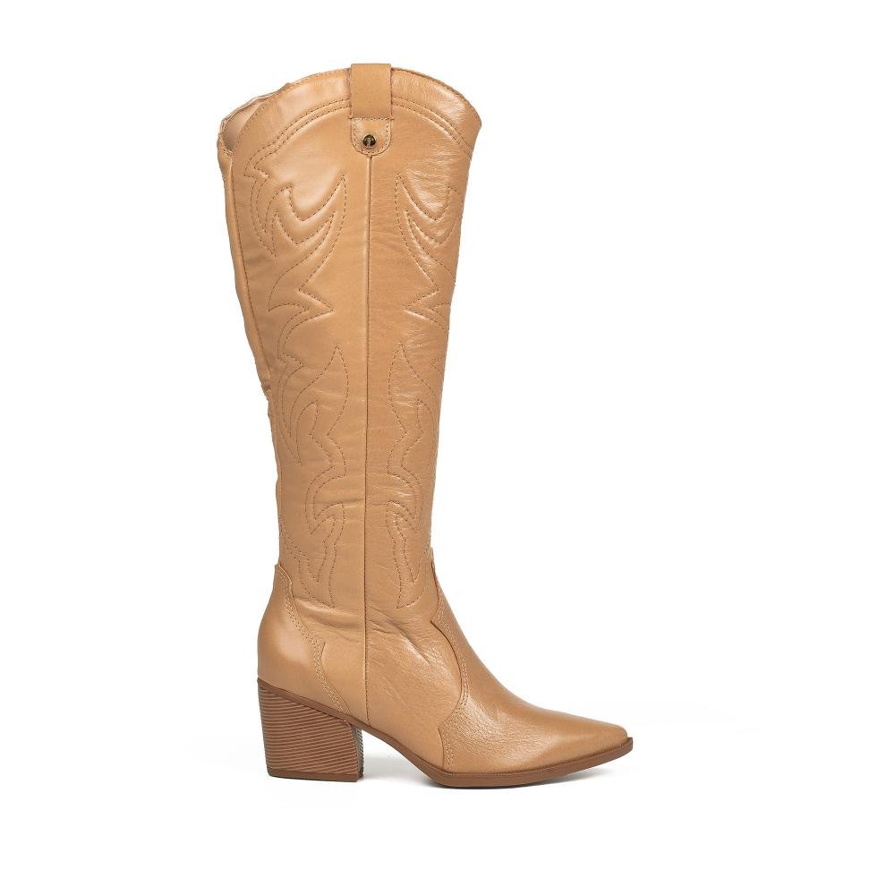 Bota Tanara Western Em Couro Feminina T9631 Bege 3
