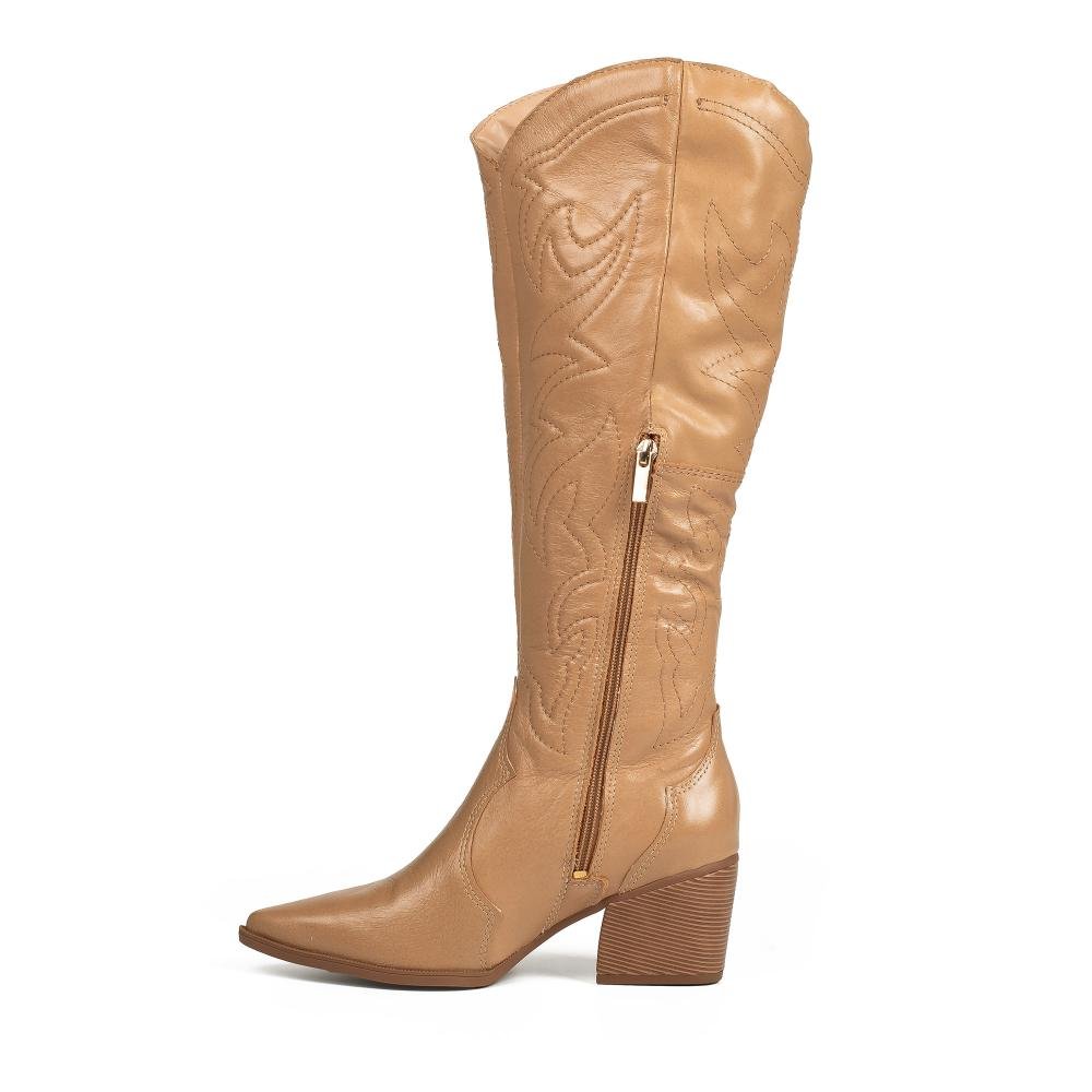 Bota Tanara Western Em Couro Feminina T9631 Bege 4