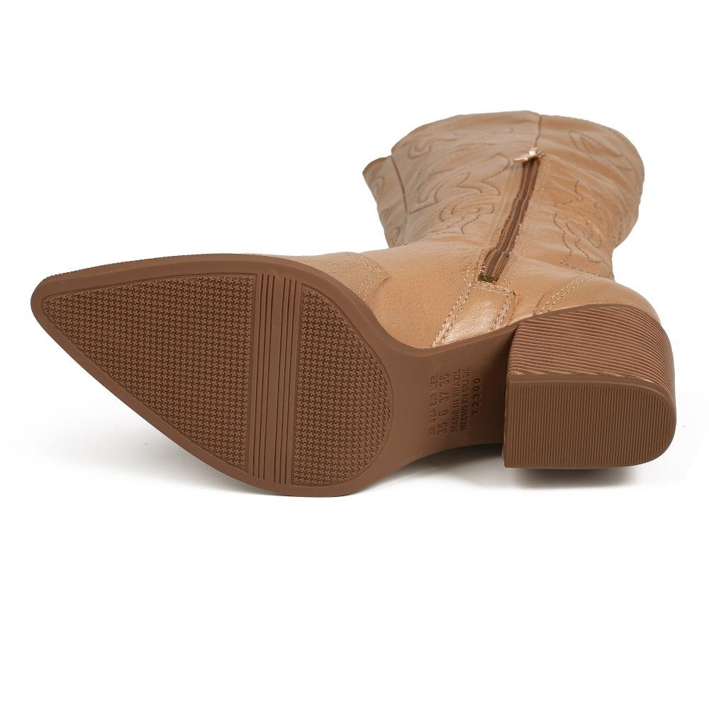 Bota Tanara Western Em Couro Feminina T9631 Bege 5