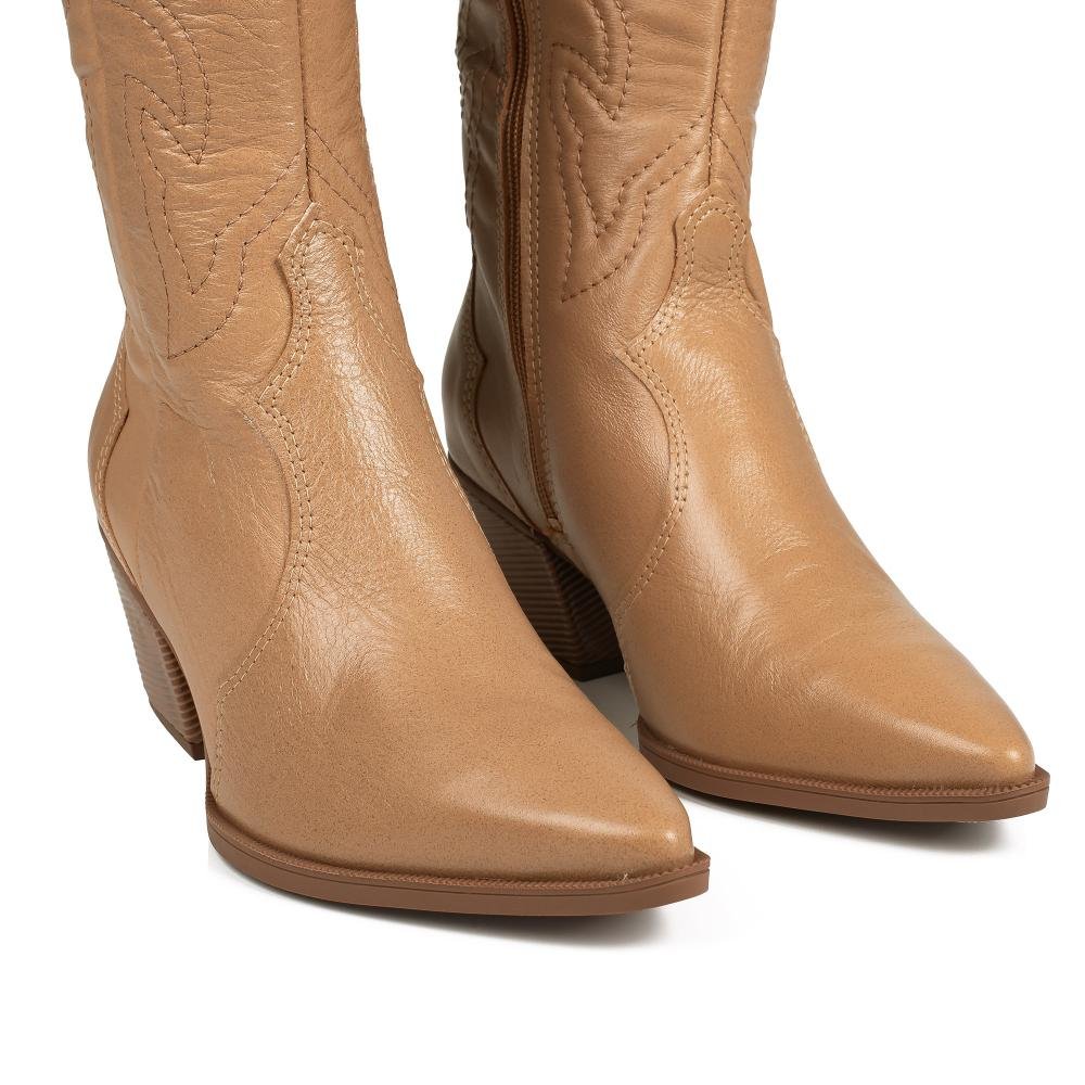 Bota Tanara Western Em Couro Feminina T9631 Bege 6