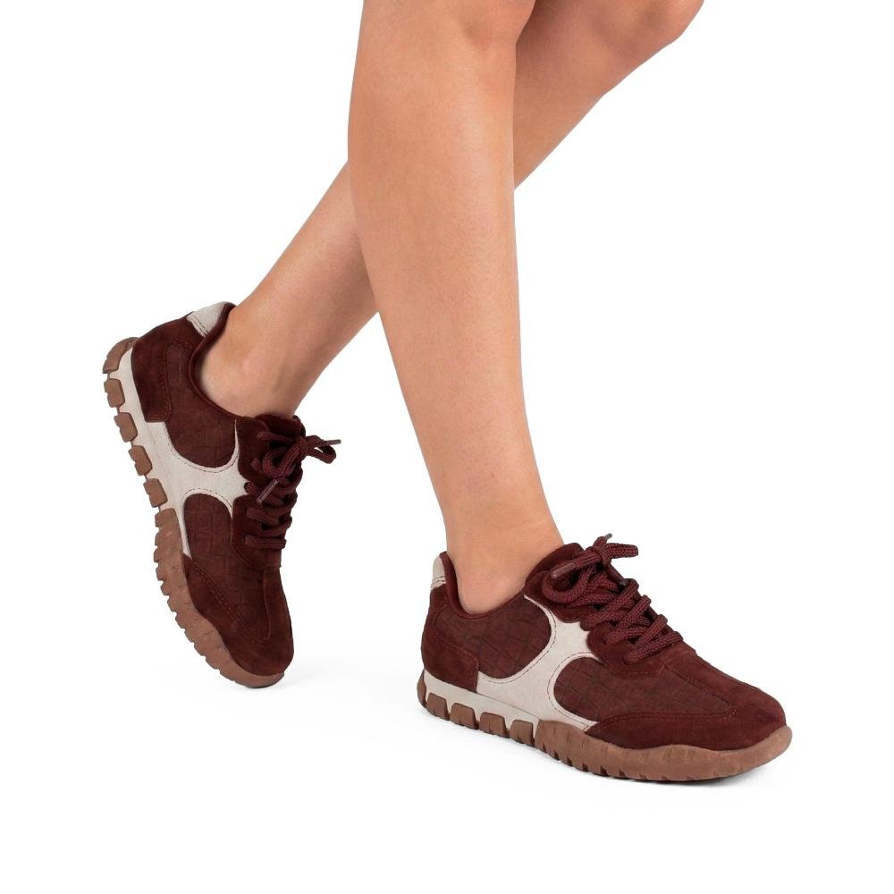 Tênis Tanara Jogging Em Couro Feminino T9462 Bordô 2