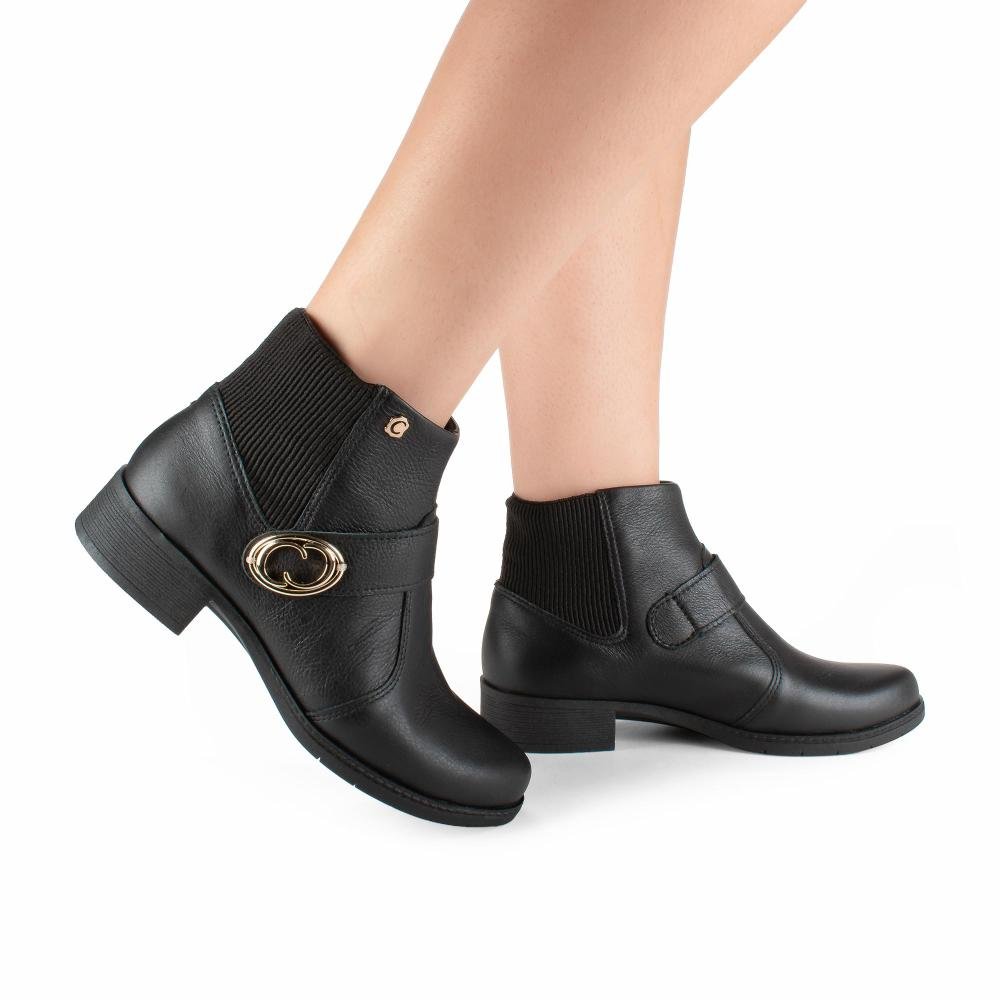 Bota Campesí Em Couro de Cano Curto Feminina CE562 Preto 2