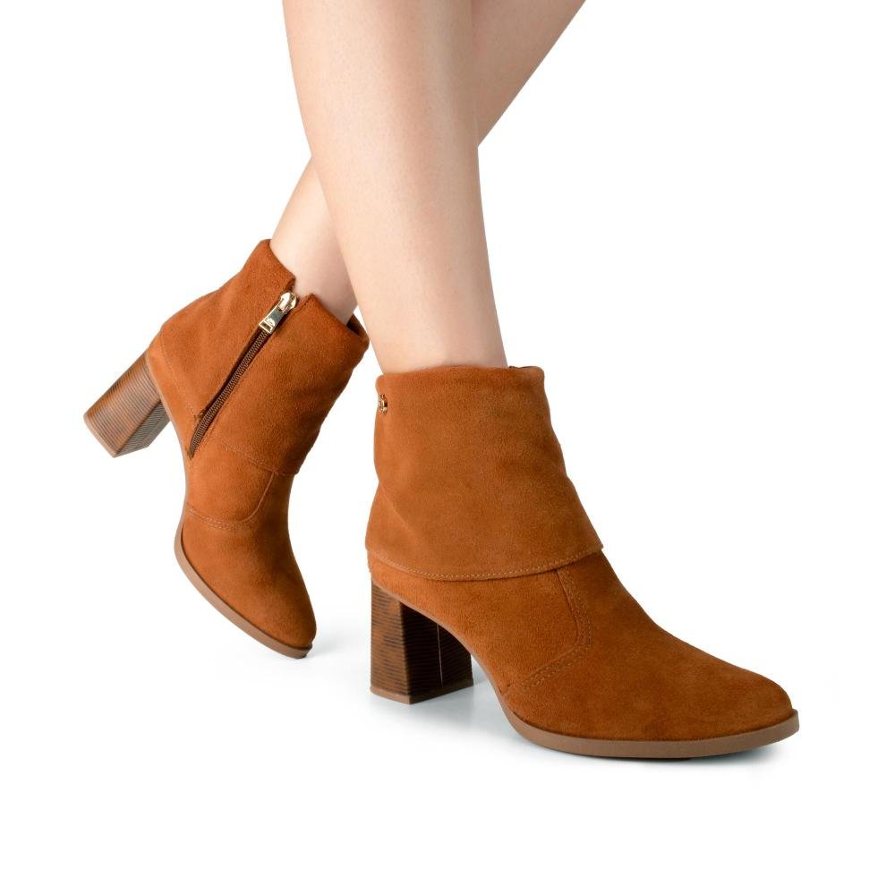 Bota Dakota de Cano Curto Em Couro Feminina D2381 Caramelo 3