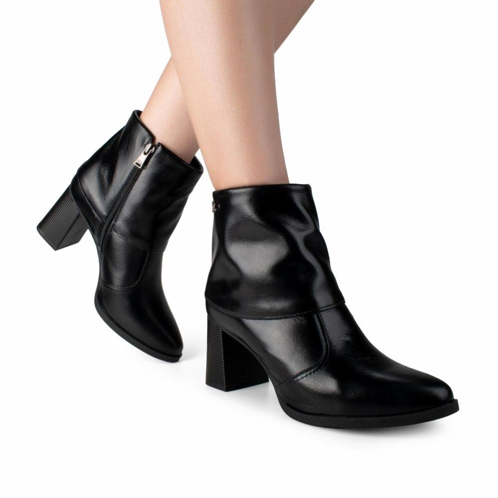 Bota Dakota de Cano Curto Em Couro Feminina D2381 Preto 3