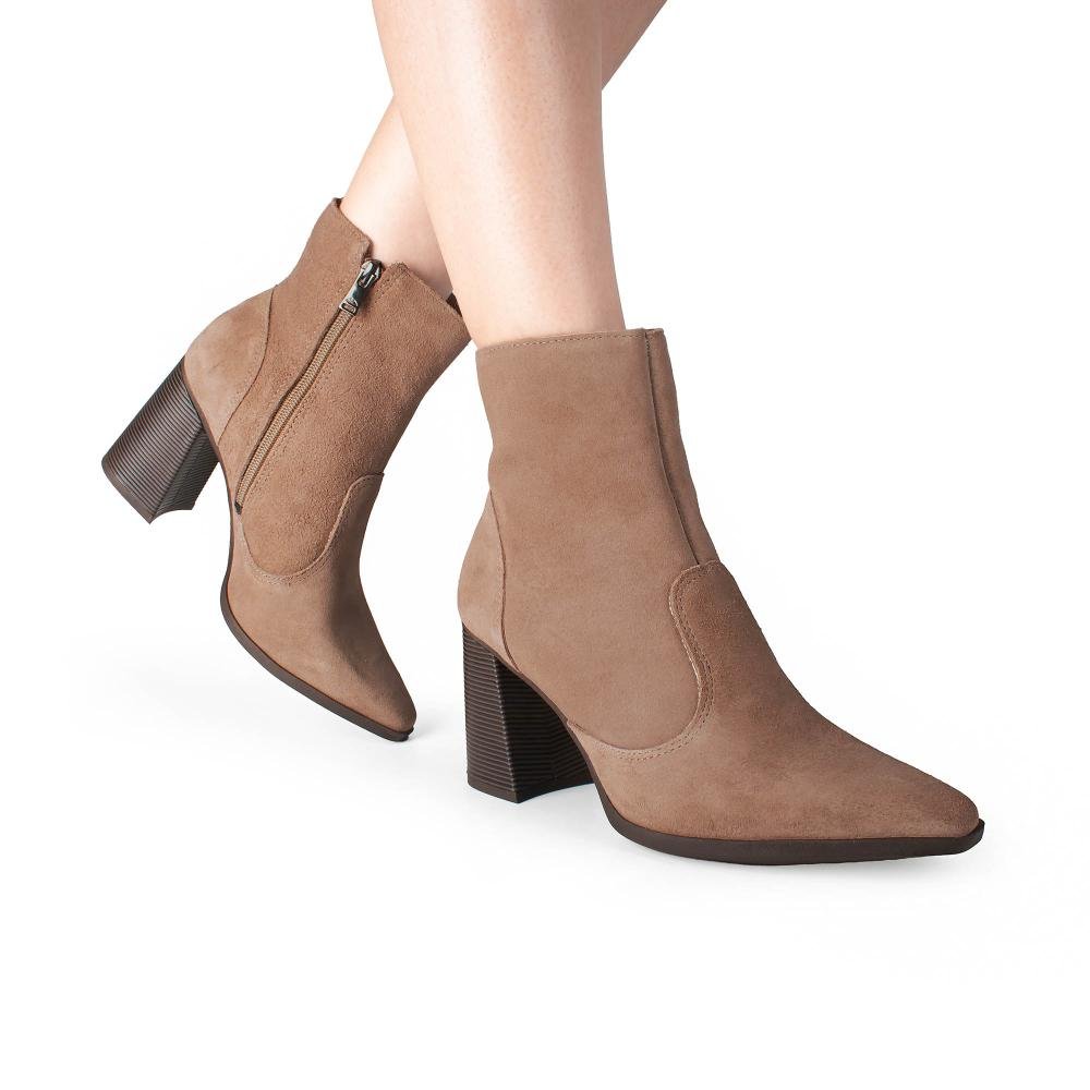 Bota Dakota de Cano Curto Em Couro Feminina D2462 Marrom Claro 2