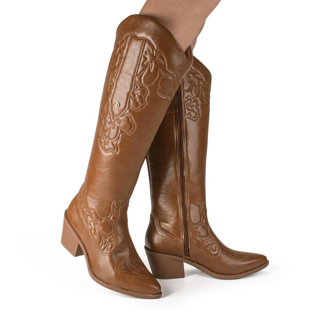 Bota Dakota de Cano Longo Em Couro Feminina D2761 Marrom 2