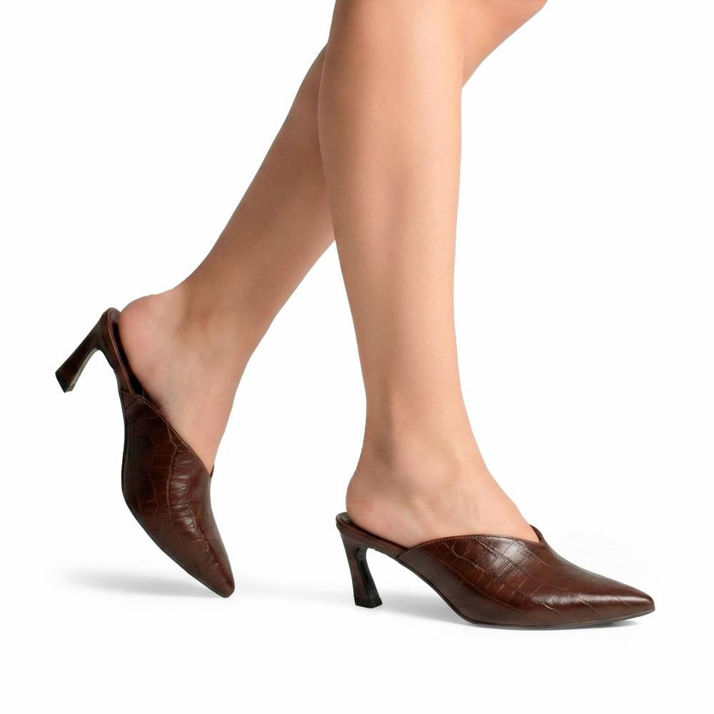 Mule Tanara Em Couro de Salto Alto Feminino T9502 Café 3