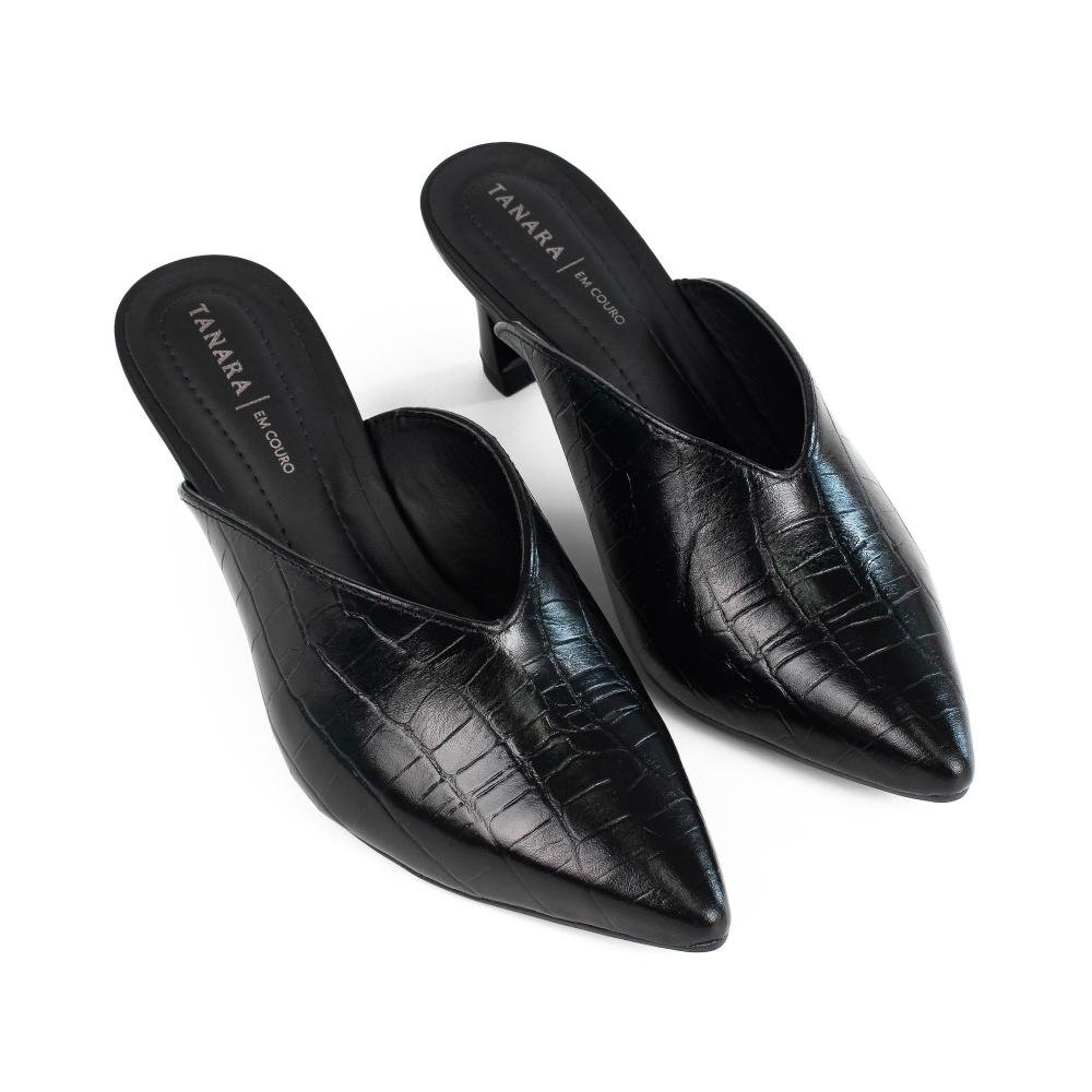 Mule Tanara Em Couro de Salto Alto Feminino T9502 Preto 6