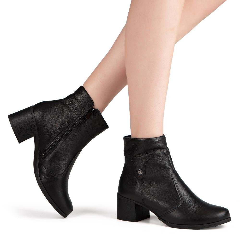 Bota Campesí Em Couro de Salto Bloco Feminina CE372 Preto 2